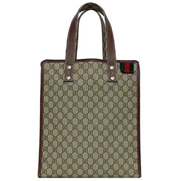 Gucci Supreme Shelly Brown leather Bag holder GG Beige Tote vertical - Picture 1 of 9